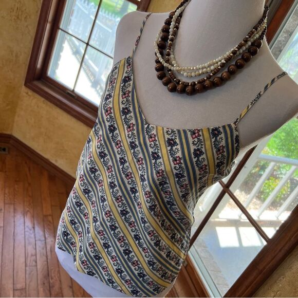Nicole Miller Floral Striped Spaghetti Strap Camisole women's Size Large - Picture 1 of 7